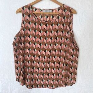 Kasper‎ Women's Sleeveless Geometric Print Blouse Top Size L Career Layering